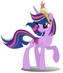 Size: 2016x2360 | Tagged: safe, artist:doraair, artist:origamialcubo, twilight sparkle, alicorn, pony, g4, base used, beautiful, big crown thingy, blushing, colored wings, crown, female, future, high res, jewelry, mare, multicolored wings, obtrusive watermark, older, older twilight, raised hoof, regalia, simple background, solo, transparent background, twilight sparkle (alicorn), ultimate twilight, watermark, wings