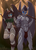 Size: 2300x3200 | Tagged: safe, artist:chapaevv, oc, oc only, oc:fruit bat, oc:lucretia, bat pony, anthro, barbarian, bodypaint, brother and sister, clothes, female, high res, loincloth, looking at you, male, sexy, spear, tree, tribal, weapon