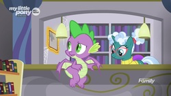 Size: 1920x1080 | Tagged: safe, screencap, bellflower blurb, spike, dragon, pony, unicorn, g4, the point of no return, claws, clothes, female, glasses, mare, sweater, toes, winged spike, wings