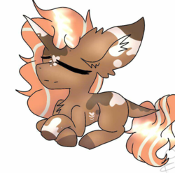 Size: 800x795 | Tagged: safe, anonymous artist, oc, oc only, oc:spotty lionmane, pony, unicorn, chest fluff, eyes closed, female, horn, leonine tail, mare, sleeping, spots, two toned mane, two toned tail