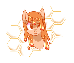 Size: 4133x3507 | Tagged: safe, artist:livzkat, oc, oc only, food pony, goo pony, original species, pony, bust, female, food, honey, honeycomb (bee's nest), mare, one eye closed, ponified, simple background, solo, white background