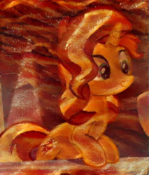 Size: 471x554 | Tagged: safe, edit, screencap, sunset shimmer, pony, unicorn, equestria girls, equestria girls specials, g4, my little pony equestria girls: better together, my little pony equestria girls: spring breakdown, bacon, cropped, cute, dreamscope edit, female, food, meat, shimmerbetes, solo