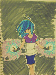 Size: 800x1066 | Tagged: safe, artist:laceymod, dj pon-3, vinyl scratch, human, g4, clothes, female, humanized, magic, solo, traditional art