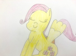 Size: 4032x2988 | Tagged: safe, alternate version, artist:undeadponysoldier, fluttershy, pegasus, pony, g4, cute, eyes closed, female, filly, filly fluttershy, peaceful, sitting, solo, traditional art, younger