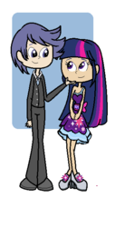 Size: 314x616 | Tagged: safe, artist:obeliskgirljohanny, comet tail, twilight sparkle, human, g4, female, full body, humanized, male, ship:cometlight, shipping, straight