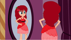Size: 1280x719 | Tagged: safe, artist:hk-bases, artist:mapleb, oc, oc:cherry cheesecake, equestria girls, g4, my little pony equestria girls, barely eqg related, base used, clothes, crossover, dress, equestria girls style, equestria girls-ified, fall formal outfits, looking at mirror, mirror, strawberry shortcake