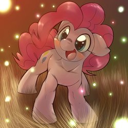 Size: 1536x1536 | Tagged: safe, artist:kurogewapony, pinkie pie, earth pony, pony, g4, blushing, cute, diapinkes, female, floppy ears, grass, mare, open mouth, smiling, solo, sparkles