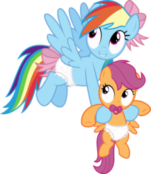 Size: 3000x3454 | Tagged: safe, artist:sollace, rainbow dash, scootaloo, pony, g4, .svg available, cute, cutealoo, dashabetes, diaper, diaper fetish, female, fetish, high res, non-baby in diaper, show accurate, vector