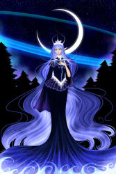 Size: 1024x1536 | Tagged: dead source, safe, artist:mdeltar, princess luna, human, g4, clothes, elf ears, female, humanized, moon, solo
