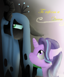 Size: 978x1175 | Tagged: safe, artist:mr100dragon100, queen chrysalis, starlight glimmer, comic:to reform a queen, g4, comic cover, reformed starlight