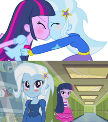 Size: 1592x1792 | Tagged: safe, edit, trixie, twilight sparkle, equestria girls, g4, my little pony equestria girls, female, kissing, lesbian, ship:twixie, shipping, shipping domino