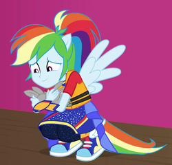 Size: 1106x1061 | Tagged: safe, screencap, rainbow dash, rabbit, equestria girls, equestria girls series, g4, spring breakdown, spoiler:eqg series (season 2), clothes, cropped, female, ponied up, pony ears, shoes, smiling, sneakers, super ponied up, wings