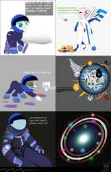 Size: 3300x5100 | Tagged: safe, artist:wheatley r.h., oc, oc only, oc:sturdy diablo, oc:wheatley ii, bat pony, human, skeleton pony, comic:sturdy oddity, 0², angry, astronaut, bat pony oc, bed sheet, blood, bone, cheese, clothes, colt, corpse, cosmonaut, crack, darkness, dream, ether tank, food, galaxy, green eyes, gritted teeth, hair, hallucination, humanized, kirby (series), kirby 64: the crystal shards, living dead, male, mercury (element), mercury tank, oxygen tank, personality core, portal (valve), portal 2, simple background, skeleton, space, spacesuit, spanish, spanish text, sphere, surreal, tail, torn clothes, translated in the description, vector, watermark, wheatley, wings
