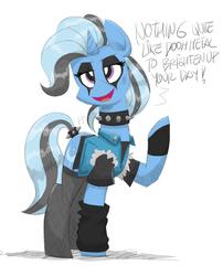 Size: 1875x2324 | Tagged: safe, artist:flutterthrash, trixie, pony, unicorn, g4, choker, clothes, female, jacket, mare, socks, solo, spiked choker, stockings, thigh highs