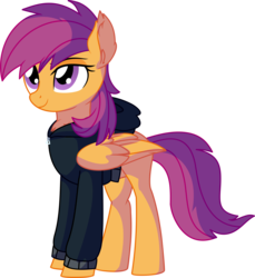 Size: 6535x7136 | Tagged: safe, artist:cyanlightning, scootaloo, pegasus, pony, g4, .svg available, absurd resolution, alternate hairstyle, chest fluff, clothes, cute, cutealoo, ear fluff, female, hoodie, mare, older, older scootaloo, simple background, smiling, solo, transparent background, vector