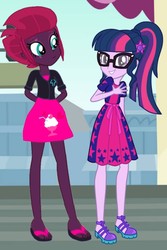 Size: 721x1080 | Tagged: safe, artist:徐詩珮, fizzlepop berrytwist, sci-twi, tempest shadow, twilight sparkle, equestria girls, equestria girls specials, g4, my little pony equestria girls: better together, my little pony equestria girls: spring breakdown, my little pony: the movie, barefoot, base used, duo, duo female, equestria girls-ified, feet, female, geode of telekinesis, lesbian, magical geodes, sandals, ship:sci-tempestlight, ship:tempestlight, shipping
