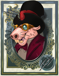 Size: 700x900 | Tagged: safe, artist:harwick, verko, naked mole rat, harwick's sun/moon portraits, g4, my little pony: the movie, bowtie, bust, goggles, hat, male, portrait, scratches, solo, top hat
