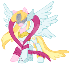 Size: 1024x931 | Tagged: safe, artist:sakuyamon, angel, angewomon, pegasus, pony, clothes, covered eyes, digimon, female, hidden eyes, mare, mask, multiple wings, obtrusive watermark, ponified, ribbon, simple background, six wings, solo, transparent background, watermark, wings