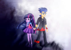 Size: 1920x1358 | Tagged: safe, artist:jucamovi1992, flash sentry, twilight sparkle, alicorn, equestria girls, g4, couple, duo, female, holding hands, love, male, outfit, ship:flashlight, shipping, straight, twilight sparkle (alicorn)