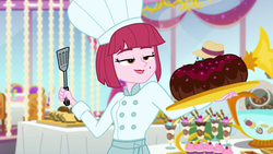 Size: 1920x1080 | Tagged: safe, screencap, puffed pastry, equestria girls, equestria girls series, g4, spring breakdown, spoiler:eqg series (season 2), bundt cake (food), cake, female, food, solo, triple choco-berry blasted butter biscuit bundt cake