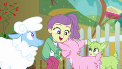 Size: 1920x1080 | Tagged: safe, screencap, lily pad (g4), goat, sheep, equestria girls, equestria girls specials, g4, my little pony equestria girls: better together, my little pony equestria girls: spring breakdown, amazing technicolor wildlife, cute
