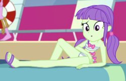 Size: 547x354 | Tagged: safe, screencap, baewatch, starlight, equestria girls, equestria girls specials, g4, my little pony equestria girls: better together, my little pony equestria girls: spring breakdown, clothes, cropped, feet, female, sandals, solo, striped swimsuit, swimsuit