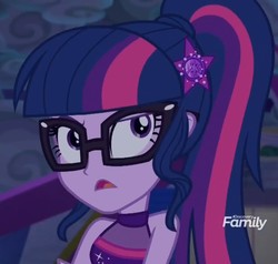Size: 946x899 | Tagged: safe, screencap, sci-twi, twilight sparkle, equestria girls, equestria girls specials, g4, my little pony equestria girls: better together, my little pony equestria girls: spring breakdown, cropped, discovery family logo, female, sleeveless, solo