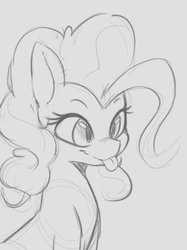 Size: 374x499 | Tagged: safe, artist:tre, pinkie pie, earth pony, pony, :p, bust, cross-eyed, cute, diapinkes, female, grayscale, mare, monochrome, ponk, silly, simple background, smiling, solo, tongue out