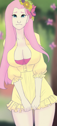 Size: 891x1953 | Tagged: safe, artist:ronniesponies, fluttershy, butterfly, human, g4, breasts, busty fluttershy, cleavage, cute, female, humanized, solo