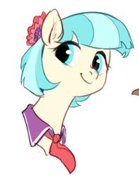 Size: 724x921 | Tagged: safe, artist:luciferamon, coco pommel, earth pony, pony, g4, bust, clothes, cocobetes, cute, female, flower, flower in hair, mare, necktie, portrait, simple background, sketch, solo, white background