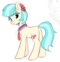 Size: 705x725 | Tagged: safe, artist:luciferamon, coco pommel, earth pony, pony, g4, clothes, cocobetes, cute, dock, female, flower, flower in hair, full body, mare, necktie, side view, simple background, sketch, solo, white background