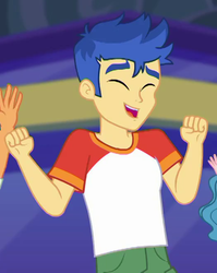 Size: 525x661 | Tagged: safe, screencap, flash sentry, equestria girls, equestria girls series, g4, spring breakdown, spoiler:eqg series (season 2), arms, clothes, cropped, dancing, eyes closed, male, smiling