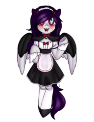 Size: 2480x3230 | Tagged: safe, artist:xcinnamon-twistx, oc, oc only, oc:cinnamon twist, pegasus, pony, :3, bell, bell collar, bow, clothes, collar, cute, female, happy, heart eyes, high res, looking at you, maid, maid headdress, mare, open mouth, shoes, simple background, socks, solo, thigh highs, transparent background, wingding eyes