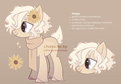 Size: 1024x713 | Tagged: safe, artist:biitt, oc, oc only, oc:helga, earth pony, pony, clothes, deer tail, female, flower, flower in hair, mare, reference sheet, scarf, solo