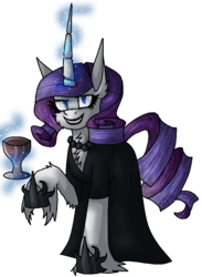 Size: 675x920 | Tagged: safe, artist:captainofhopes, rarity, pony, g4, chalice, clothes, dress, female, glass, horn, long horn, magic, mare, simple background, smiling, solo, telekinesis, transparent background, wine glass