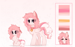 Size: 1396x875 | Tagged: safe, artist:php146, oc, oc only, oc:morning radiance, pegasus, pony, bell, bell collar, chest fluff, collar, eye clipping through hair, female, filly, mare, reference sheet, solo, two toned wings