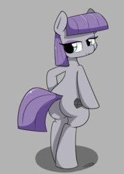 Size: 1695x2362 | Tagged: safe, artist:taurson, maud pie, earth pony, pony, g4, bipedal, butt, eyeshadow, female, gray, looking back, makeup, mare, plot, purple hair, purple mane, simple background, solo, straight hair, straight mane, straight tail