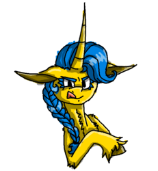 Size: 600x650 | Tagged: safe, artist:captainofhopes, oc, oc only, pony, unicorn, chest fluff, female, horn, long horn, mare, simple background, solo, tongue out, transparent background