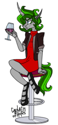 Size: 525x1120 | Tagged: safe, artist:captainofhopes, oc, oc only, oc:schiller rush, anthro, alcohol, clothes, dress, female, glass, high heels, shoes, signature, simple background, sitting, solo, transparent background, wine, wine glass