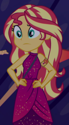 Size: 476x860 | Tagged: safe, screencap, applejack, sunset shimmer, equestria girls, equestria girls specials, g4, my little pony equestria girls: better together, my little pony equestria girls: spring breakdown, armlet, beautiful, cropped, hand on hip, jewelry, sleeveless