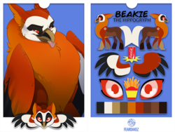 Size: 1440x1080 | Tagged: safe, artist:kez, oc, oc:beakie, hippogriff, :p, badge, con badge, reference sheet, silly, tongue out, vector