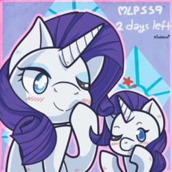 Size: 500x500 | Tagged: safe, artist:kingkero, rarity, pony, unicorn, g4, season 9, blushing, colored pupils, countdown, cute, cutie mark background, duality, female, filly, filly rarity, hype, one eye closed, raribetes, season 9 countdown, self ponidox, wink, younger