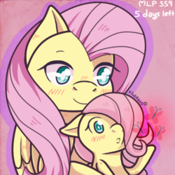Size: 500x500 | Tagged: safe, artist:kingkero, fluttershy, pony, g4, season 9, :o, blushing, colored pupils, countdown, cute, duality, female, filly, filly fluttershy, fluttershy's cutie mark, hype, open mouth, season 9 countdown, self ponidox, shyabetes, younger
