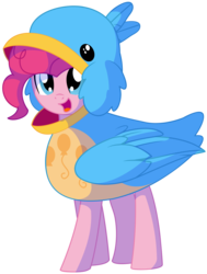 Size: 1433x1893 | Tagged: safe, artist:cyanlightning, pinkie pie, earth pony, pony, equestria girls, g4, my little pony equestria girls: summertime shorts, the art of friendship, .svg available, animal costume, bird costume, clothes, costume, cute, diapinkes, equestria girls ponified, eye shimmer, female, looking at you, mare, open mouth, pinkie birdie, ponified, simple background, smiling, solo, svg, transparent background, vector