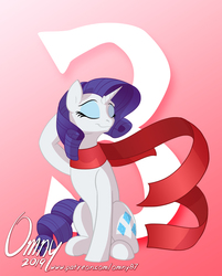 Size: 800x993 | Tagged: safe, artist:omny87, rarity, pony, unicorn, g4, 3, clothes, countdown, cute, eyes closed, female, hype, mare, number, raised hoof, raribetes, scarf, season 9 countdown, sitting, slender, smiling, solo, thin