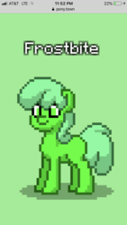 Size: 750x1334 | Tagged: safe, oc, oc only, oc:frostbite the slime pony, goo pony, original species, pony, pony town, cute, female, gelatin pony, green background, green eyes, mare, pixel art, simple background, solo, standing