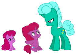 Size: 1428x1041 | Tagged: safe, artist:徐詩珮, glitter drops, oc, oc only, oc:betty pop, oc:ehenk berrytwist, pony, unicorn, g4, my little pony: the movie, angry, base used, female, filly, glitter drops is not amused, magical lesbian spawn, mare, mother and daughter, next generation, offspring, parent:glitter drops, parent:tempest shadow, parents:glittershadow, siblings, simple background, sisters, solo, transparent background, unamused