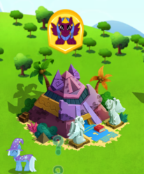 Size: 440x533 | Tagged: safe, gameloft, the sphinx, trixie, sphinx, g4, limited-time story, the anonymous campsite