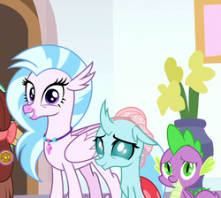 Size: 1192x1068 | Tagged: safe, screencap, ocellus, silverstream, spike, yona, a matter of principals, g4, cropped, cute, diaocelles, diastreamies, offscreen character, smiling