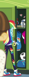 Size: 267x709 | Tagged: safe, screencap, rainbow dash, wiz kid, equestria girls, fomo, g4, my little pony equestria girls: better together, background human, converse, cropped, lockers, offscreen character, shoes, sneakers